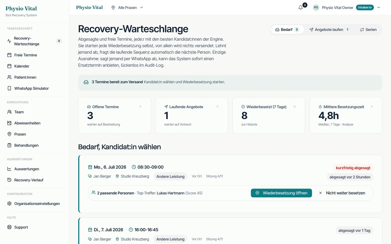 TerminJet: Recovery queue