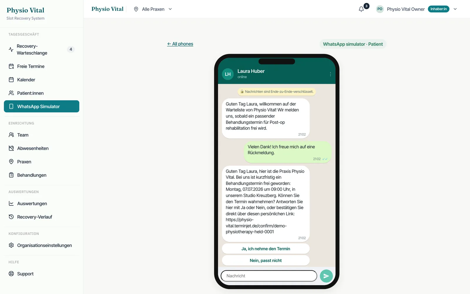TerminJet: WhatsApp conversation