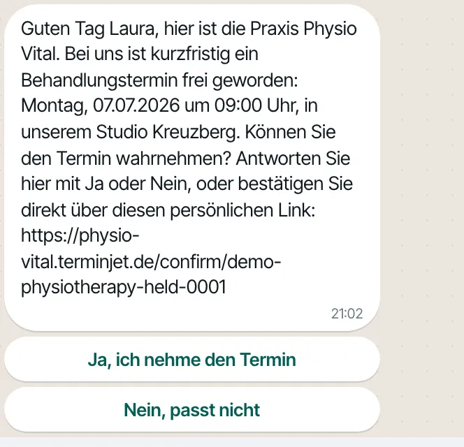 TerminJet: Personal confirmation link